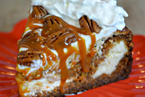 Carrot Cake Cheesecake with Salted Caramel and Whipped Cream