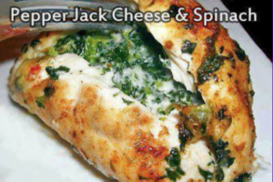 Chicken breast stuffed with pepper jack cheese and spinach